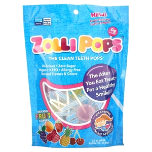Zollipops, The Clean Teeth Pops, леденцы для чистки зубов, клубника, апельсин, малина, вишня, виноград, ананас, прибл. 23–25 леденцов ZolliPops, 147 г (5,2 унции)