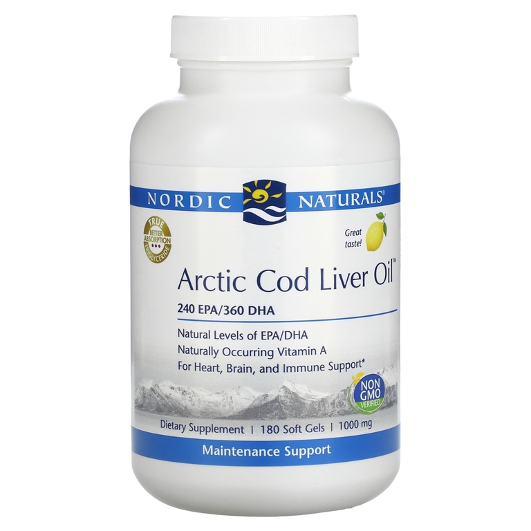 Nordic Naturals, Arctic Cod Liver Oil, жир печени арктической трески, с лимонным вкусом, 1000 мг, 180 мягких таблеток