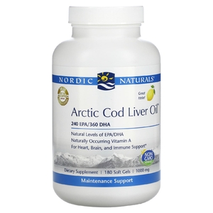 Nordic Naturals, Arctic Cod Liver Oil, жир печени арктической трески, с лимонным вкусом, 1000 мг, 180 мягких таблеток