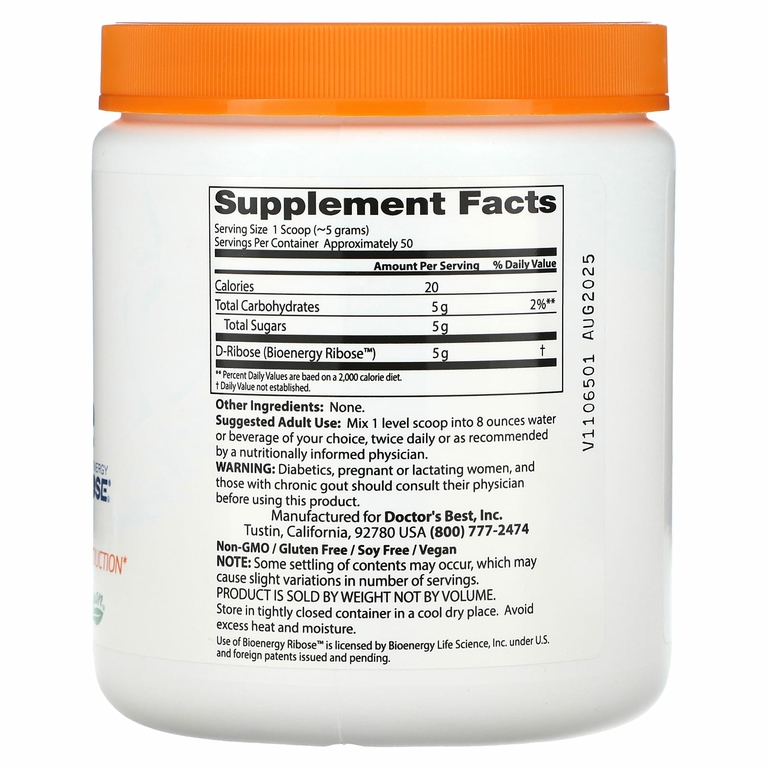 Doctor's Best, чистая D-рибоза в порошке, 250 г (8,8 унции)