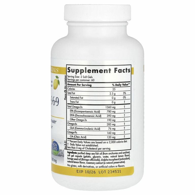 Nordic Naturals, ProOmega 3-6-9, со вкусом лимона, 1000 мг, 120 капсул (500 мг в 1 капсуле)