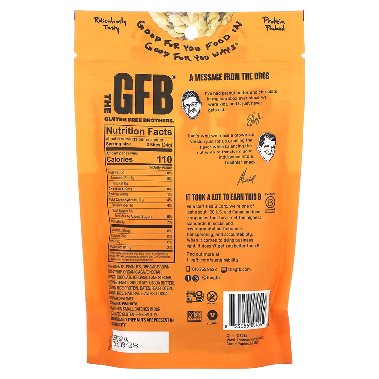 The GFB, Кусочки без глютена, темный шоколад и арахисовая паста, 113 г (4 унции)