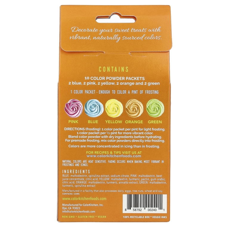 ColorKitchen, Пищевые красители от природы, многоцветные, 10 цветных пакетиков по 3 г (0,11 унции)