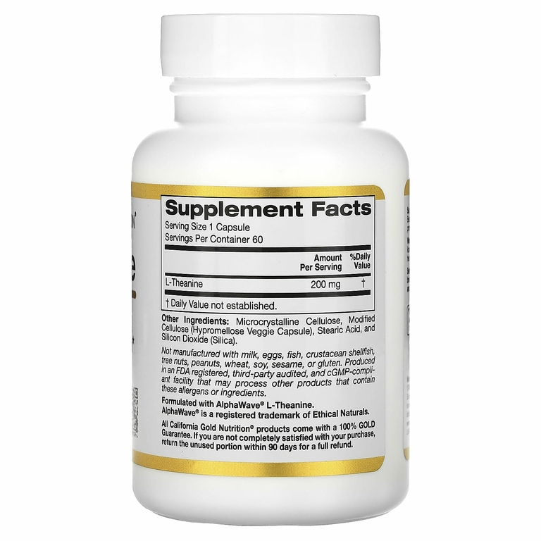 California Gold Nutrition, L-теанин, с AlphaWave, 200 мг, 60 растительных капсул