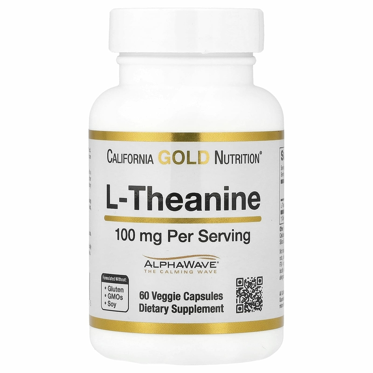 California Gold Nutrition, L-теанин, с AlphaWave®, 100 мг, 60 растительных капсул