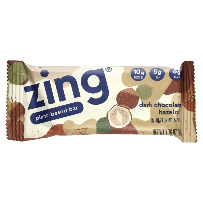 Zing Bars, растительный батончик, темный шоколад с фундуком и пастой из фундука, 12 батончиков по 50 г (1,76 унции) (Товар снят с продажи) 