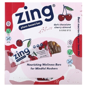 Zing Bars, Plant-Based Bar, темный шоколад, вишня и миндаль в миндальной пасте, 12 батончиков по 50 г (1,76 унции)