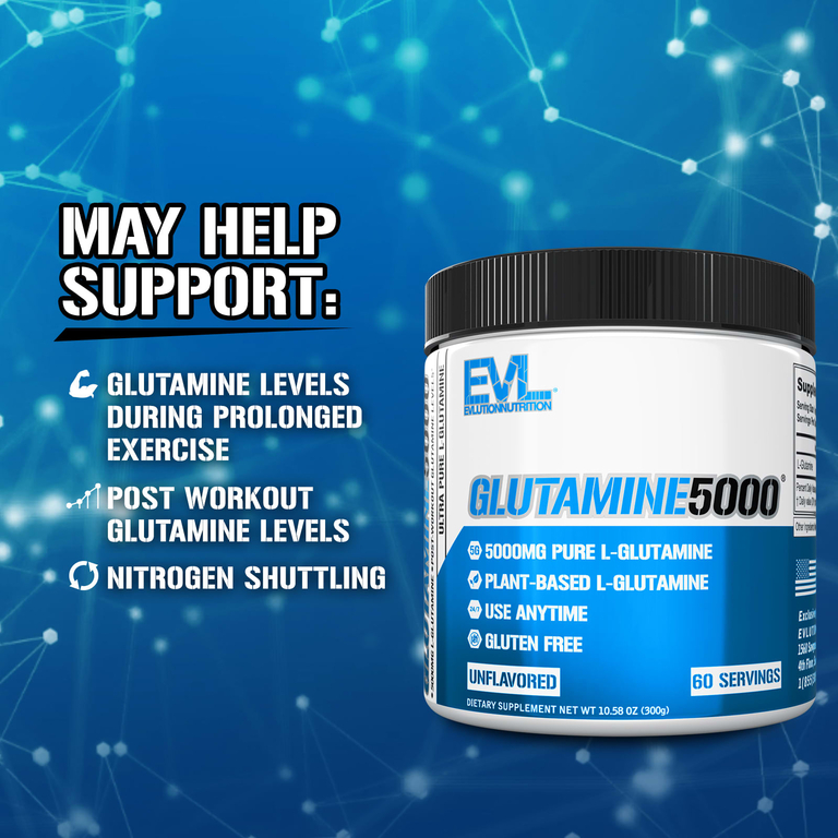 EVLution Nutrition, Глутамин 5000, без добавок, 5000 мг, 300 г (10,58 унции)