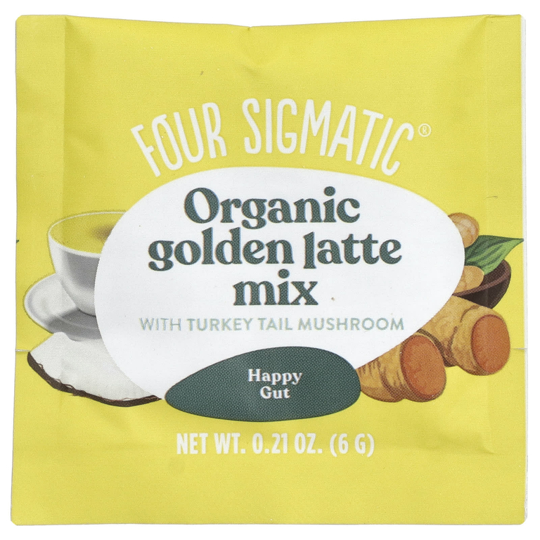 Four Sigmatic, смесь для приготовления органического золотого латте с трутовиком разноцветным, без кофеина, 10 пакетиков по 6 г (0,21 унции)