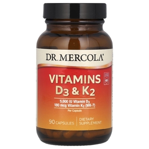 Dr. Mercola, витамины D3 и K2, 90 капсул