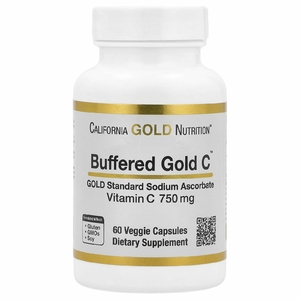 California Gold Nutrition, Gold C, GOLD Standard, буферизованный витамин C, аскорбат натрия, 750 мг, 60 растительных капсул