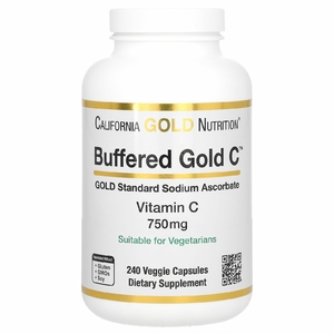 California Gold Nutrition, Gold C, GOLD Standard, буферизованный витамин C, аскорбат натрия, 750 мг, 240 растительных капсул