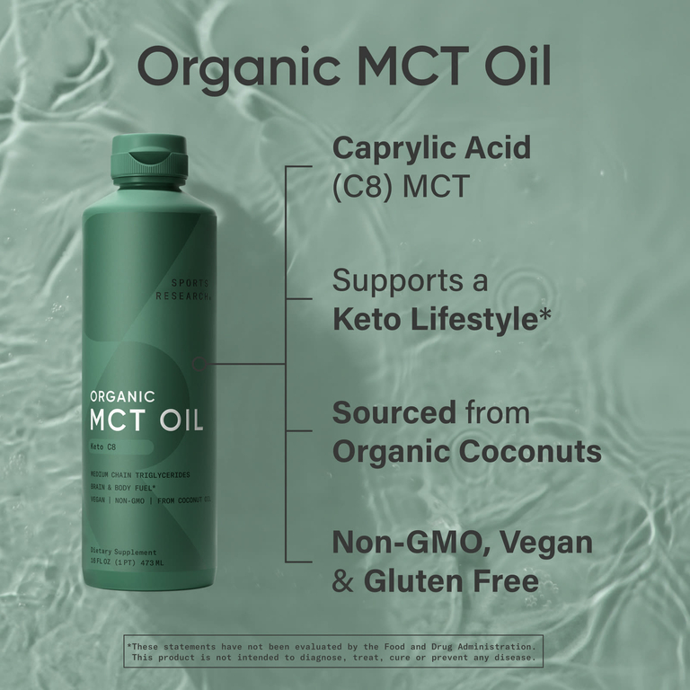 Sports Research, органическое масло MCT C8, с нейтральным вкусом, 473 мл (16 жидк. унций)