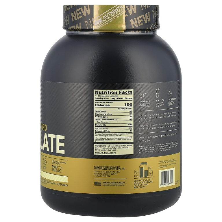 Optimum Nutrition, Gold Standard, 100% изолят, со вкусом ванили, 1,32 кг (2,91 фунта)
