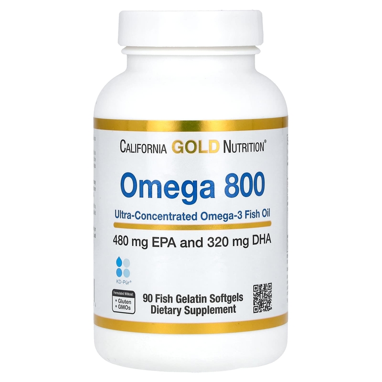 California Gold Nutrition, омега 800, ультраконцентрированный рыбий жир с омега-3, в форме триглицеридов KD-Pur, 1000 мг, 90 капсул из рыбьего желатина