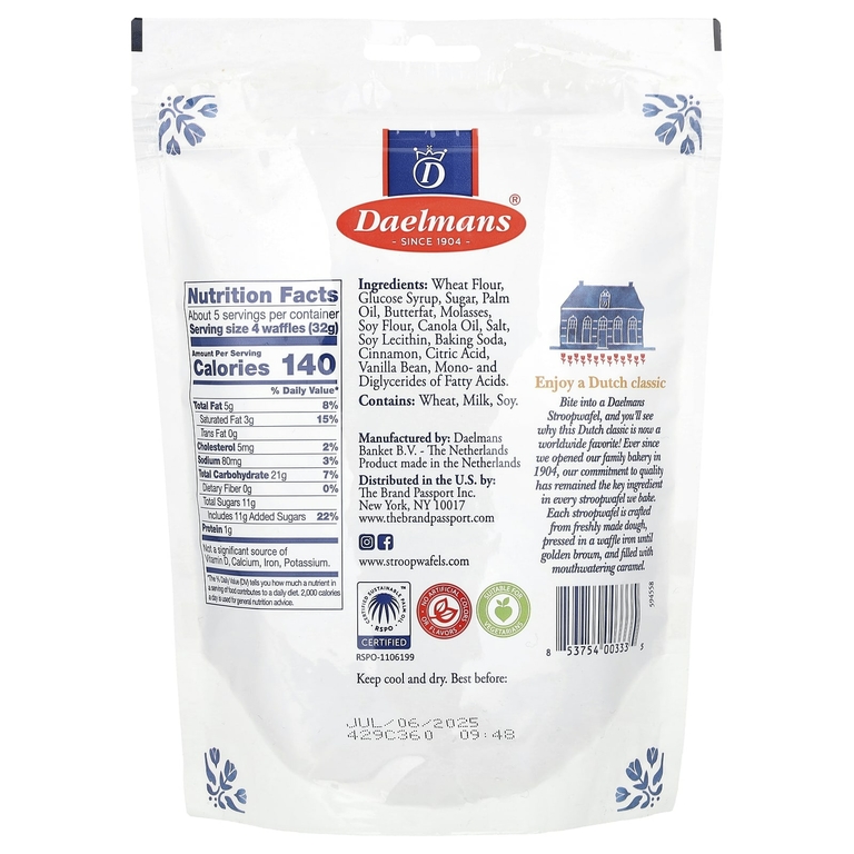 Daelmans, Мини-стропвафли, карамель, 5,29 унций (150 г)