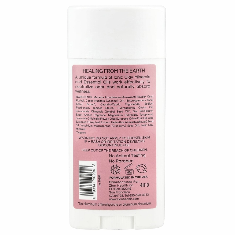Zion Health, Bold, глиняный сухой дезодорант, сладкая амбра, 80 г (2,8 унции)