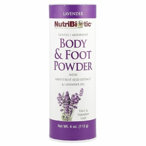 NutriBiotic, пудра для тела и ног с экстрактом семян грейпфрута и маслом лаванды, лаванда, 113 г (4 унции)