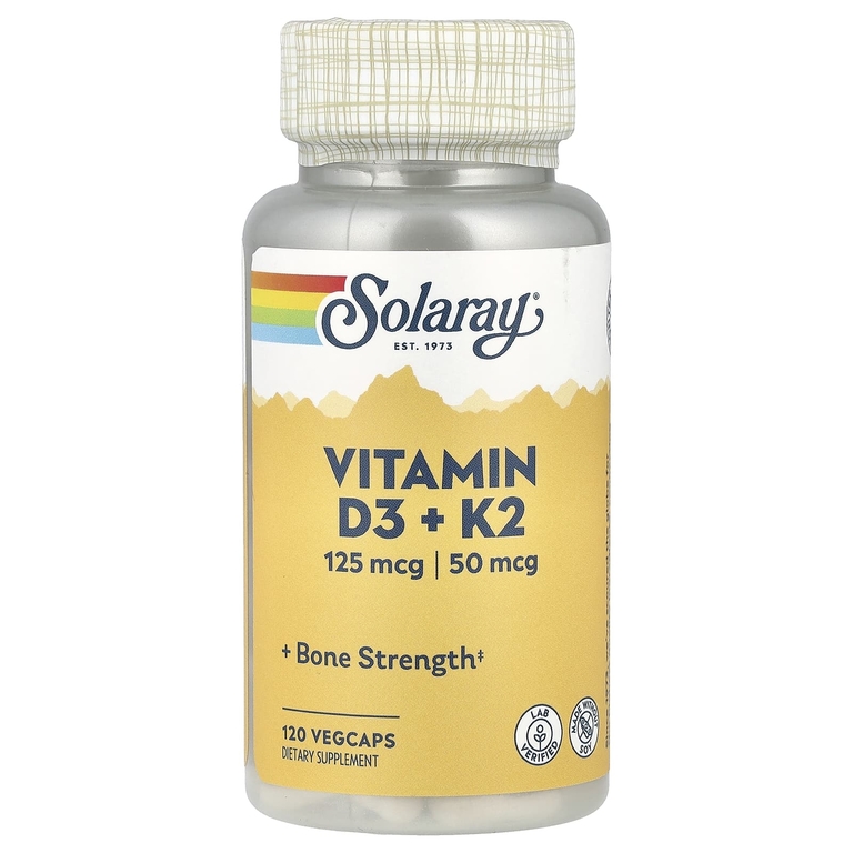 Solaray, витамины D3 и K2, без сои, 120 вегетарианских капсул