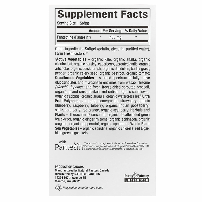 Natural Factors, BioCoenzymated, B5, пантетин, 450 мг, 60 капсул
