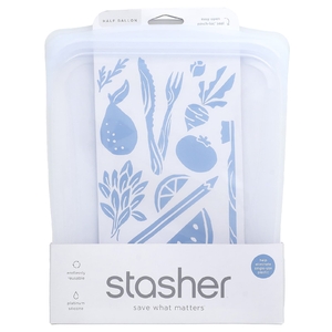 Stasher, многоразовый силиконовый пакет для пищевых продуктов, 0,5 галлона, прозрачный, 1,89 л (64 жидк. унции)