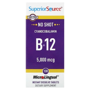 Superior Source, витамин B12 (цианокобаламин), 5000 мкг, 100 быстрорастворимых таблеток MicroLingual
