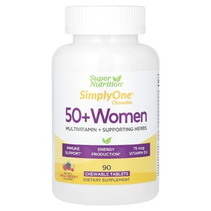 Super Nutrition, SimplyOne, мультивитамины и полезные травы для женщин старше 50 лет, вкус лесных ягод, 90 жевательных таблеток