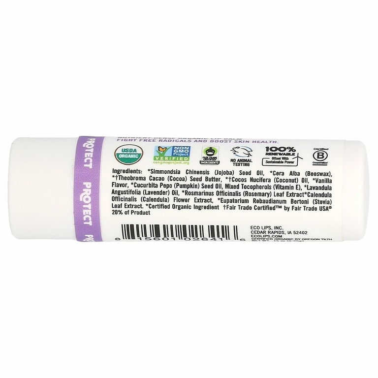 Eco Lips, Lip Food, защита, органический бальзам для губ, ваниль, лаванда и масло семян тыквы, 4,25 г (0,15 унции) (Товар снят с продажи) 