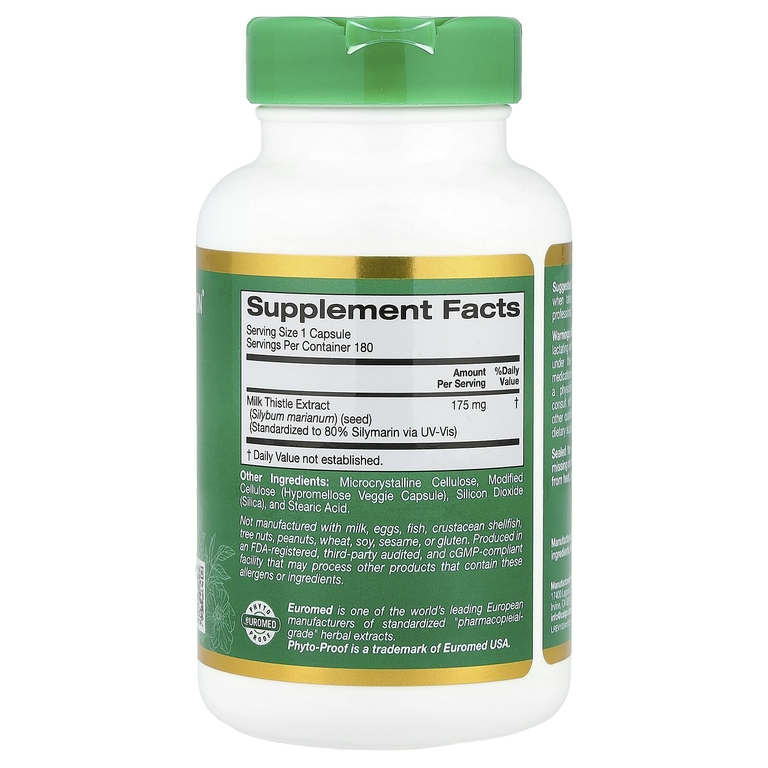 California Gold Nutrition, EuroHerbs, экстракт расторопши, качество Euromed, 175 мг, 180 растительных капсул