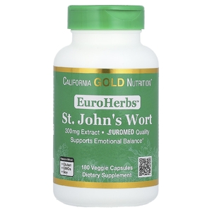 California Gold Nutrition, EuroHerbs, экстракт зверобоя, качество Euromed, 300 мг, 180 растительных капсул