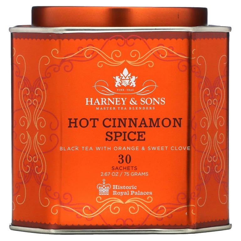 Harney & Sons, черный пряный чай с корицей, апельсином и сладкой гвоздикой, 30 пакетиков, 75 г (2,67 унции)