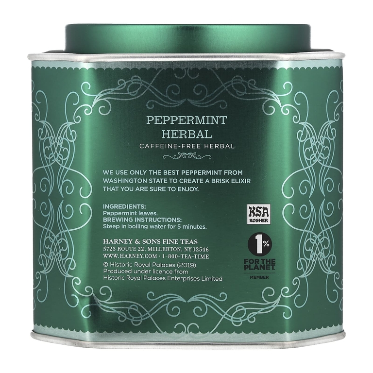 Harney & Sons, травяной чай с перечной мятой, без кофеина, 30 пакетиков, 54 г (1,9 унции)