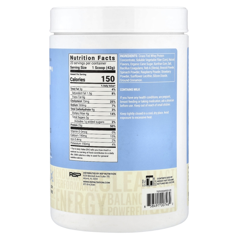 RSP Nutrition, TrueFit, сывороточный протеиновый коктейль из экологически чистых ингредиентов, ваниль, 940 г (2 фунта)