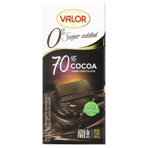 Valor, 0% сахара, 70% какао, темный шоколад, 100 г (3,5 унции)