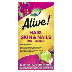 Nature's Way, мультивитамины для волос, кожи и ногтей Alive!®, со вкусом клубники, 60 капсул