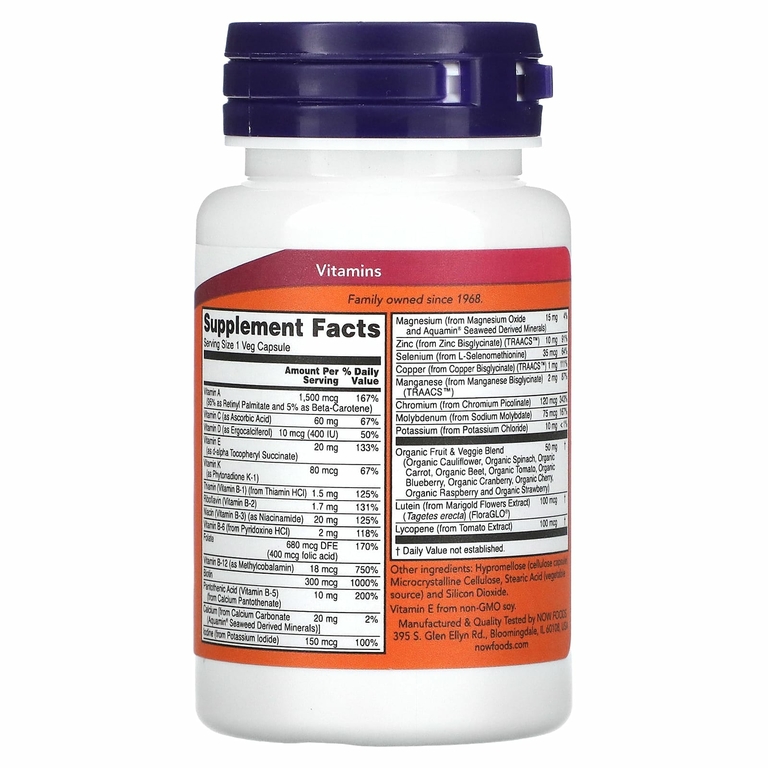 NOW Foods, Daily Vits, мультивитамины и микроэлементы, 30 вегетарианских капсул