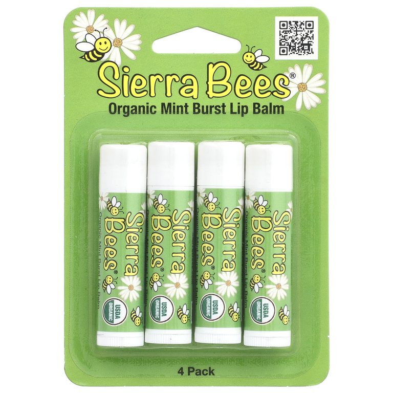 Sierra Bees, Органические бальзамы для губ, мятный взрыв, 4 штуки в упаковке весом 0,15 унции (4,25 г) каждая
