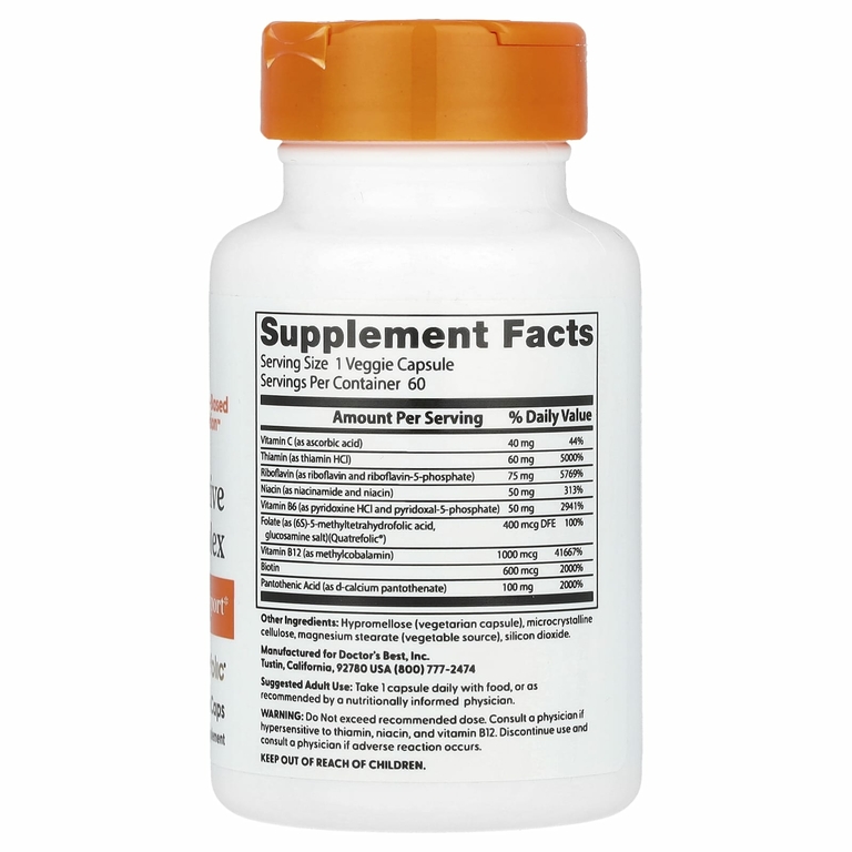 Doctor's Best, активный комплекс витаминов группы B, 60 растительных капсул