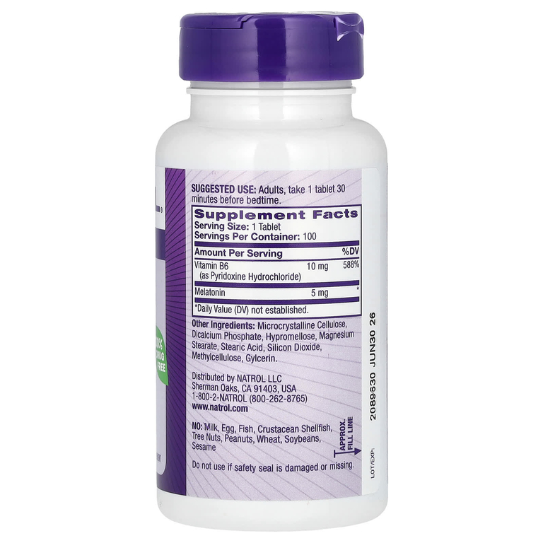 Natrol, мелатонин, медленное высвобождение, 5 мг, 100 таблеток