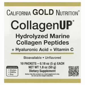 California Gold Nutrition, CollagenUP®, гидролизованные пептиды морского коллагена с гиалуроновой кислотой и витамином C, с нейтральным вкусом, 10 пакетиков по 5 г (0,18 унции)