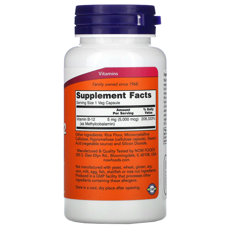 NOW Foods, метил B12, 5000 мкг, 90 вегетарианских капсул