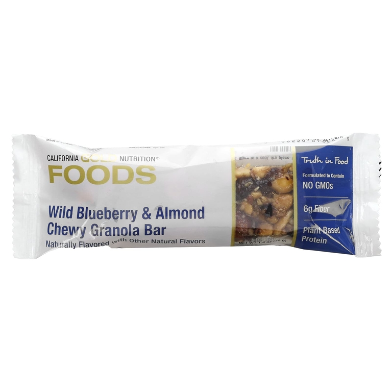 California Gold Nutrition, Foods, жевательные батончики-мюсли с дикой голубикой и миндалем, 12 шт. по 40 г (1,4 унции)