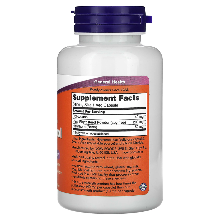 NOW Foods, поликозанол с повышенной силой действия, 40 мг, 90 вегетарианских капсул