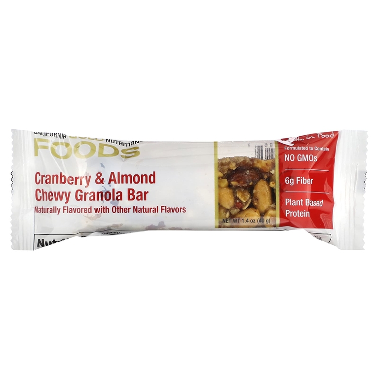 California Gold Nutrition, Foods, жевательные батончики из гранолы с клюквой и миндалем, 12 шт. по 40 г (1,4 унции)