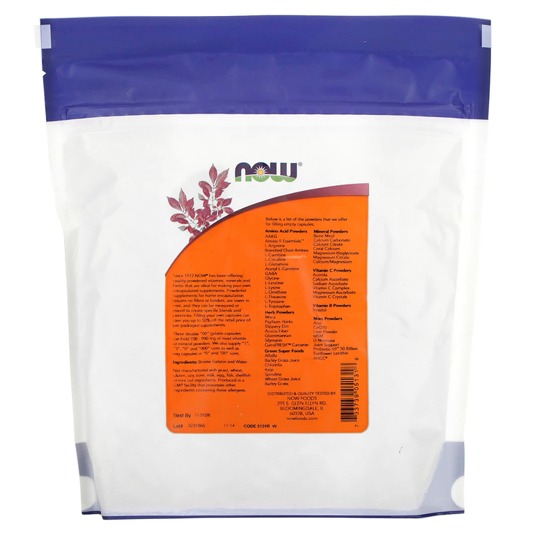 NOW Foods, Желатиновые колпачки с двойным знаком «00», прибл. 750 пустых желатиновых капсул