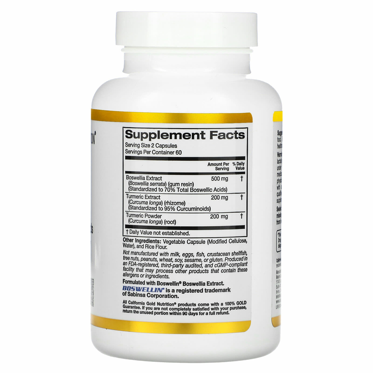 California Gold Nutrition, экстракт босвеллии, с экстрактом куркумы, 500 мг, 120 растительных капсул (250 мг в 1 капсуле)