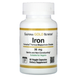 California Gold Nutrition, Ferrochel, железо (бисглицинат), 36 мг, 90 растительных капсул