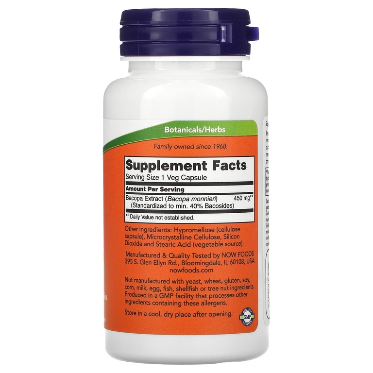 NOW Foods, экстракт бакопы, 450 мг, 90 вегетарианских капсул