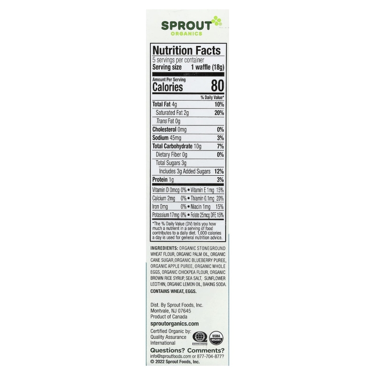 Sprout Organics, Wafflez®, черника и яблоко, для детей от 12 месяцев, 5 пакетиков по 18 г (0,63 унции) (Товар снят с продажи) 