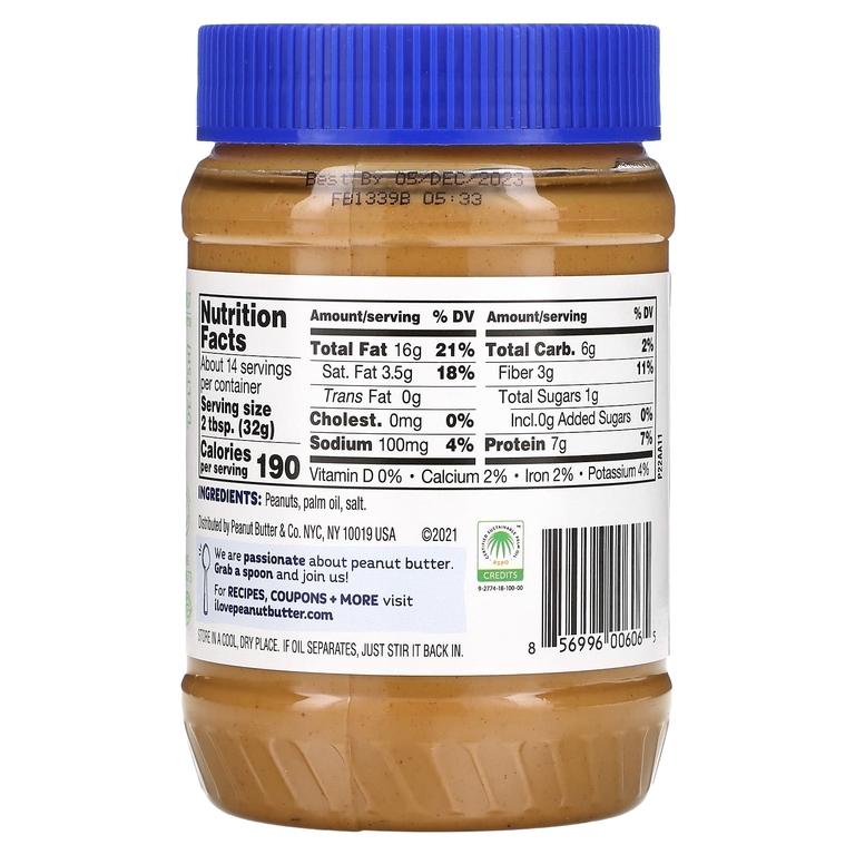 Peanut Butter & Co., Simply Smooth, арахисовая паста, без добавления сахара, 454 г (16 унций)
